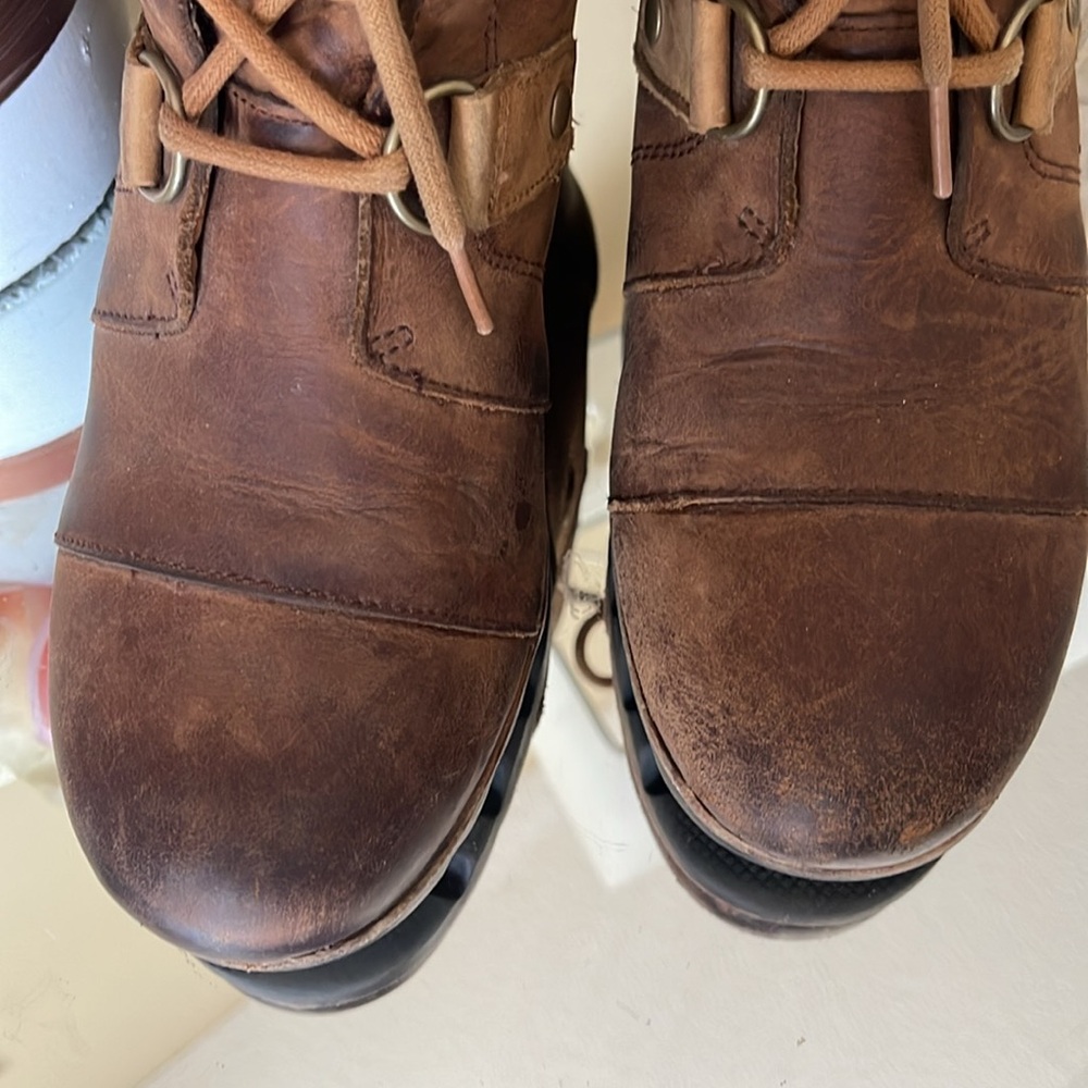 SOREL Joan Of Arctic Wedge Mid Tobacco Leather Waterproof Boots - Picture 7 of 12